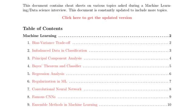 Machine Learning/Data Science Interview Cheat Sheets