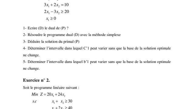 Recherche Opérationnelle - Dualité et Analyse de Sensibilité