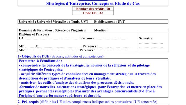 Stratégies d’Entreprise, Concepts et Étude de Cas